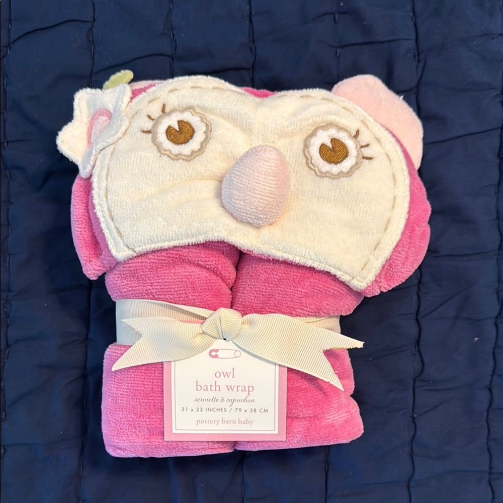 Pottery Barn Kids Pink Owl Hooded Towel